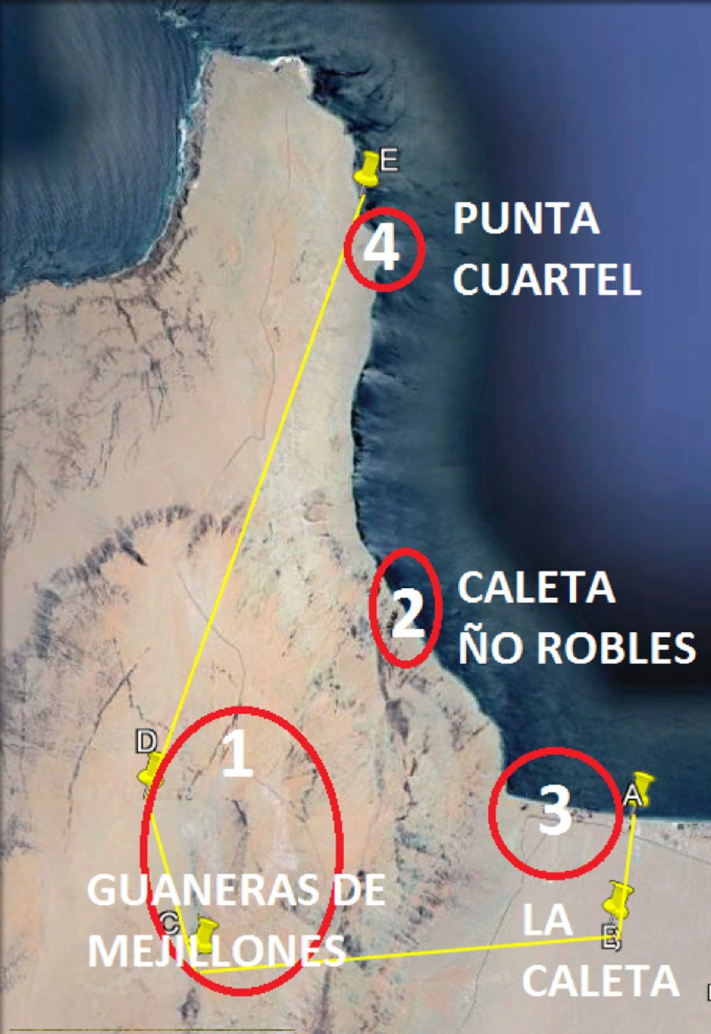 Guaneras de Mejillones, Caleta Ño y La Caleta.